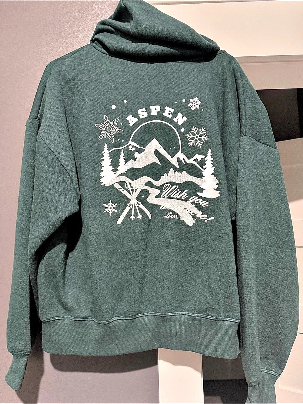 PINK Victoria's Secret Ivy Fleece Campus Full-Zip Hoodie Aspen Green & White